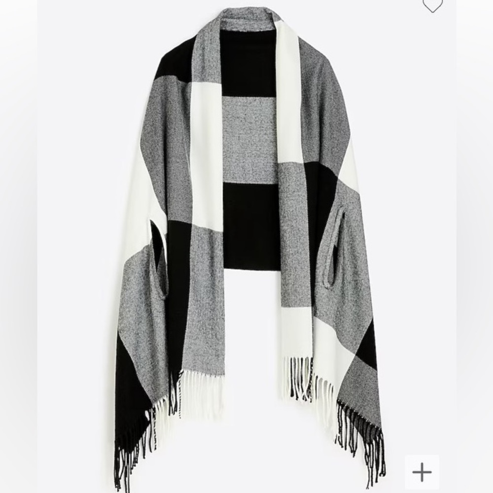 J. Crew Factory Black & White Plaid Open Front Shawl Cardigan